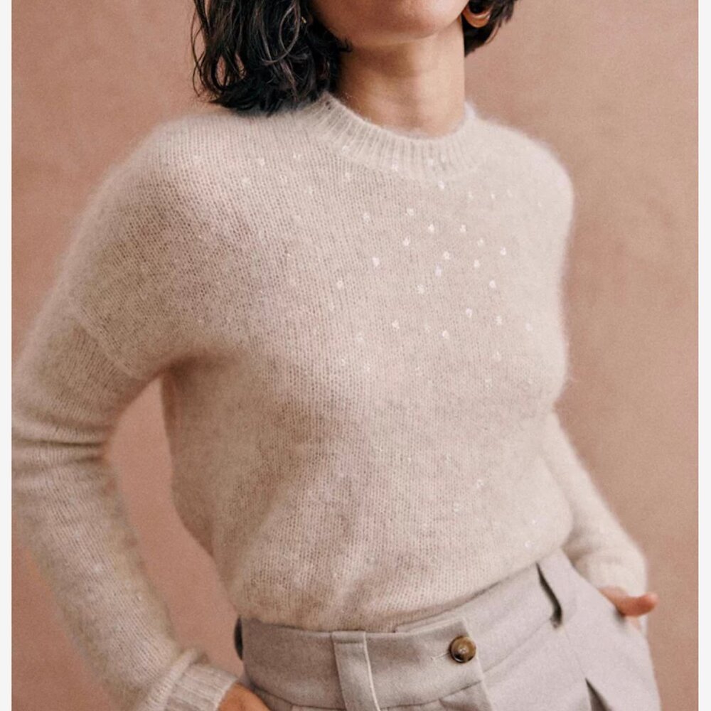 Sezane Ludivine Jumper Mottled Beige / Silver Mohair Knit Sweater French XS/S/M - Picture 5 of 11